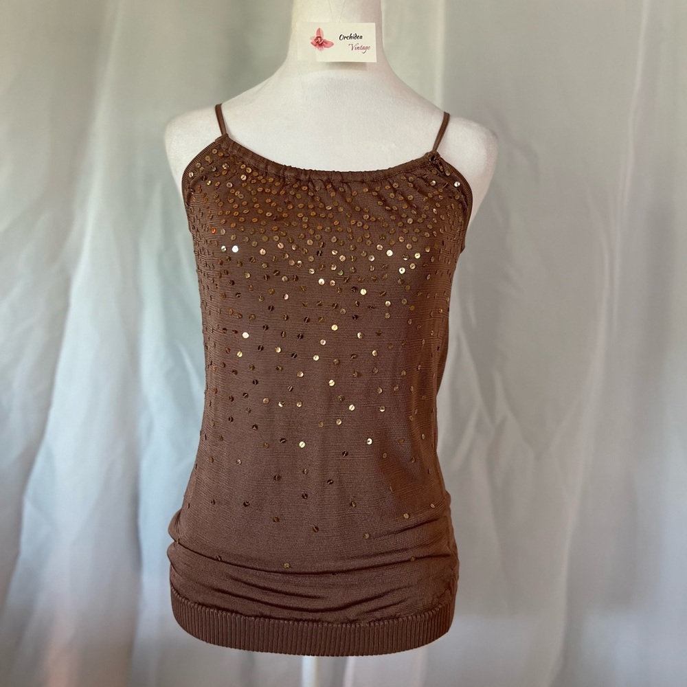 A Vintage Y2K Bebe Brown Sequin Women's Top